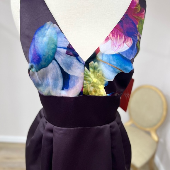 Monique Lhuillier v- neck floral mid dress size 14 - Picture 2 of 6